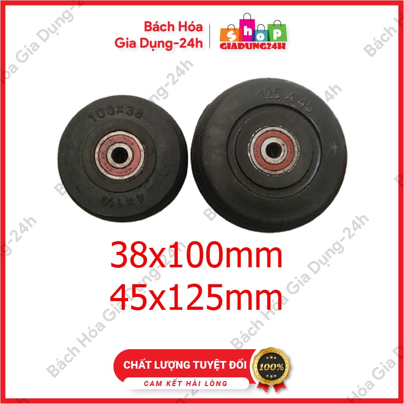 Bánh xe đẩy êm cao su đúc đường kính 100,125mm đã có vòng bi (đạn bạc)- Giadung24h