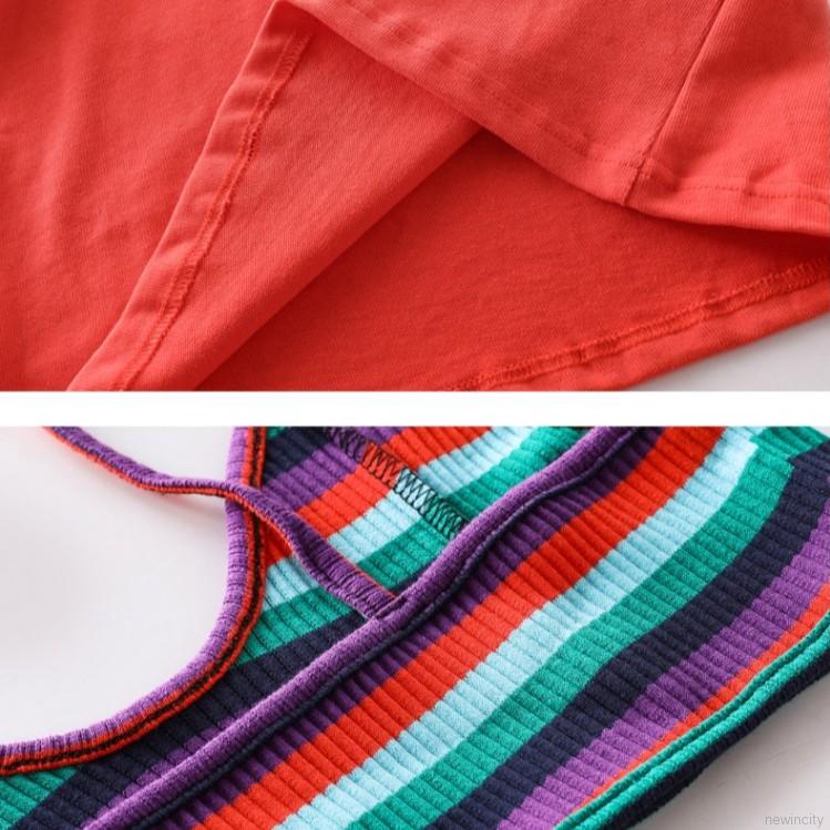 Đầm thun dài tay sọc ngang màu cầu vồng cho bé