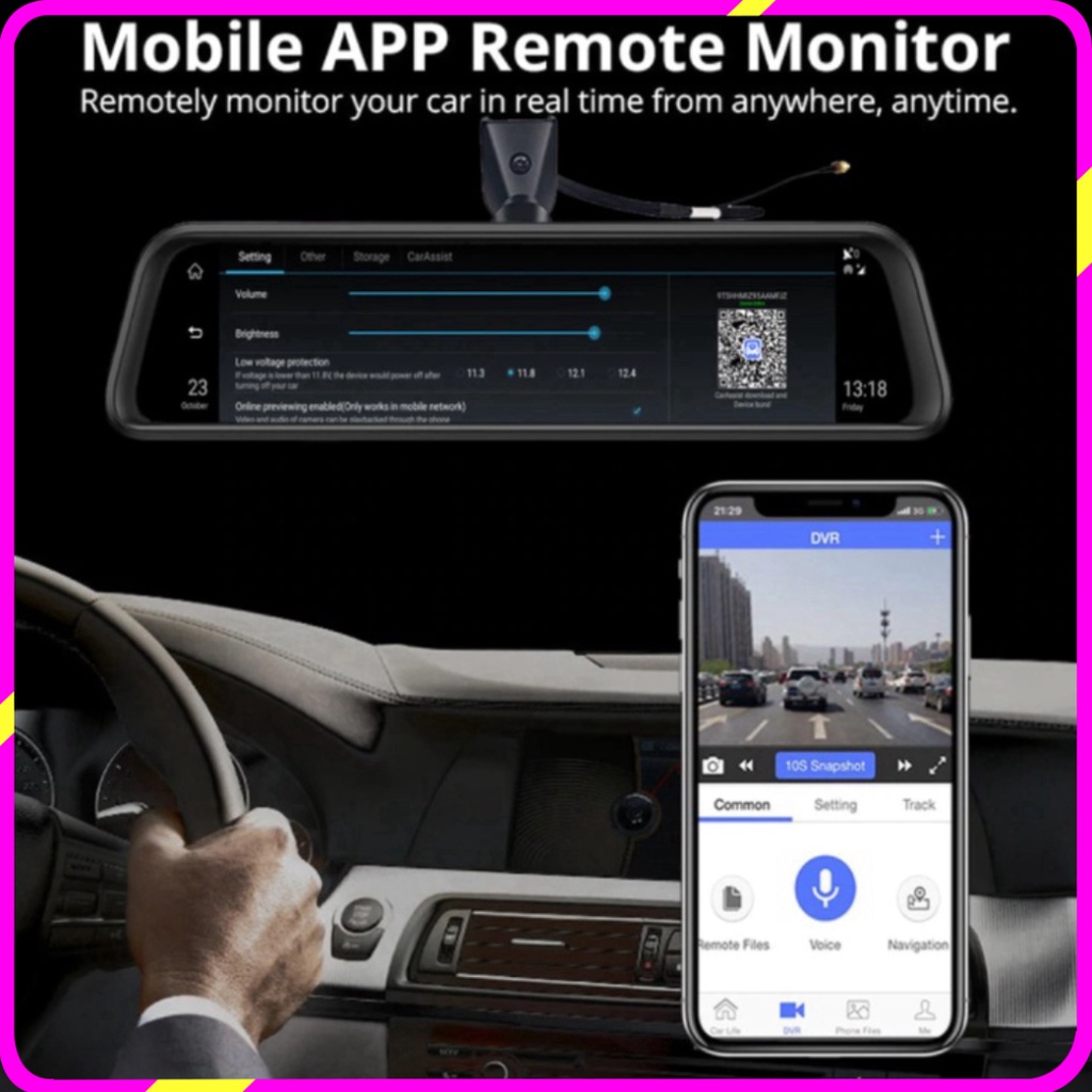 Camera hành trình 360 độ gắn gương xe ô tô Whexune K960, Ram 2GB, Rom 32GB, màn hình 12 inch