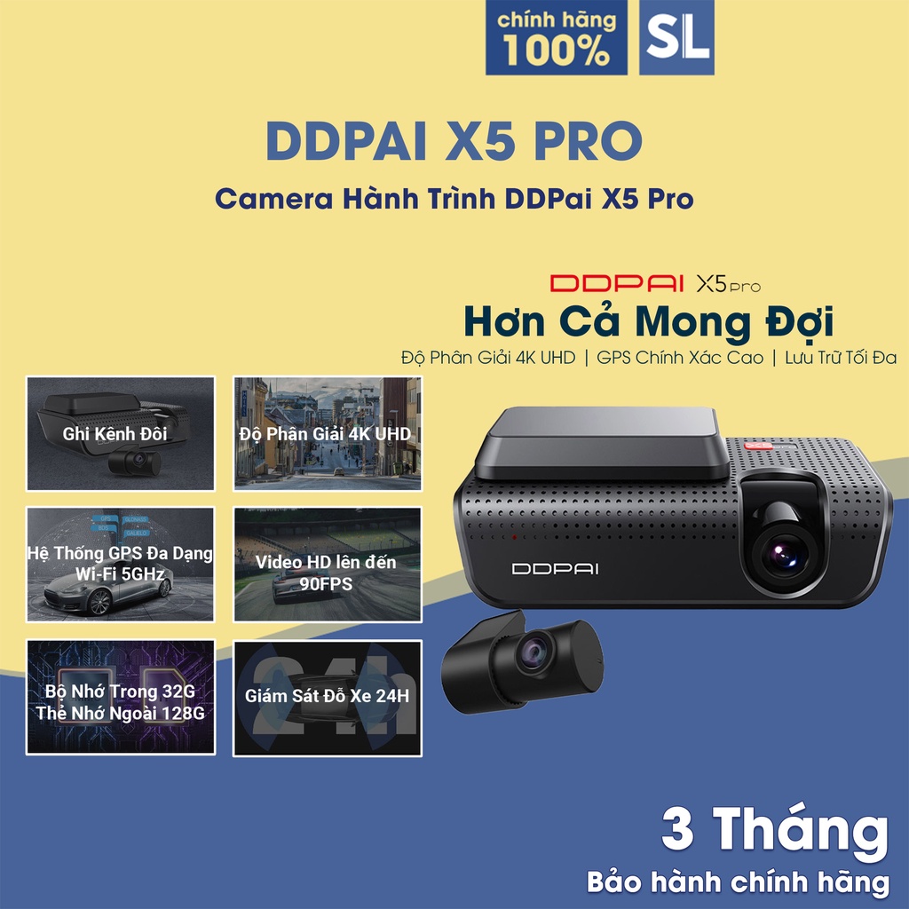 Camera hành trình DDPai X5 Pro độ phân giải 4K Ghi hình kênh đôi Tích hợp