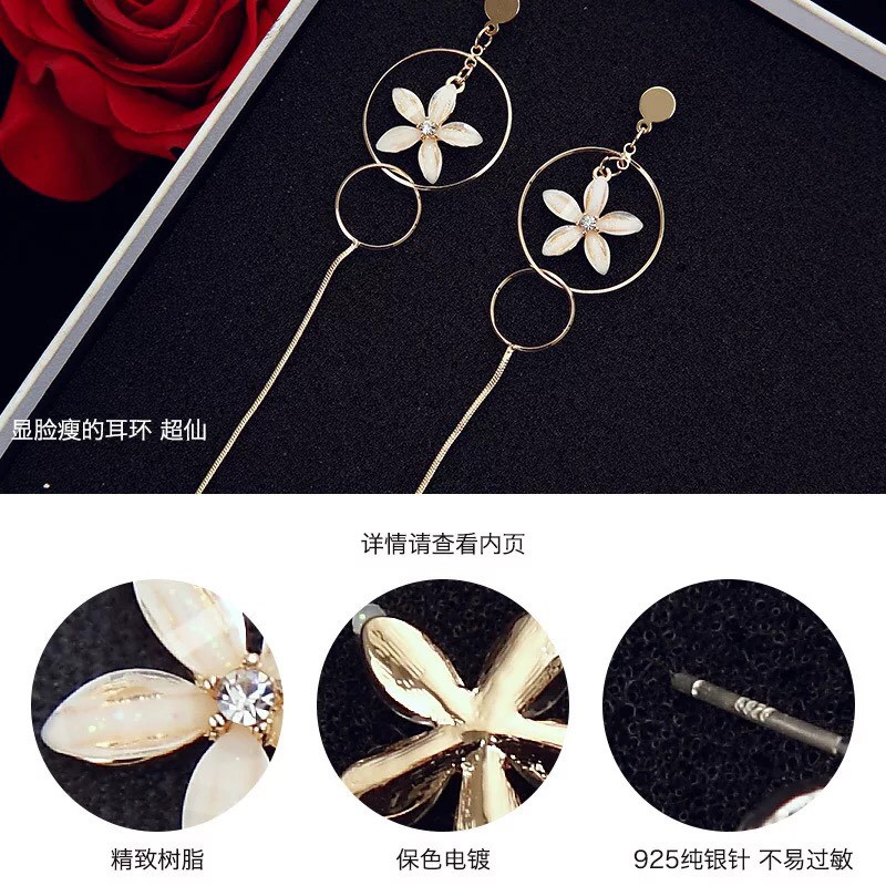 Bông tai Bạc 925 Phong Cách Hàn Quốc - KHOEN TRÒN SỢI DÀI HOA THỦY TINH ( Cao Cấp )- ẢNH CHỤP THẬT