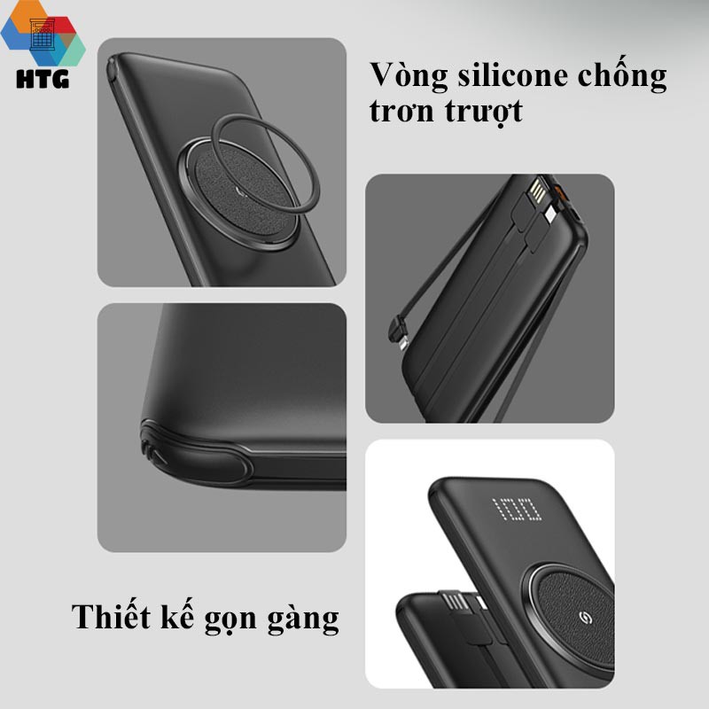 Pin sạc dự phòng 20000 mAh Cyke P1 Plus tích hợp 3 dây sạc nhanh cùng với sạc không dây