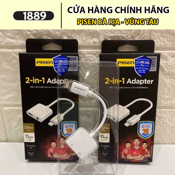 Đầu chuyển Pisen 2 in 1 Vừa Sạc Vừa Nghe Nhạc (Lightning, 3.5mm, 12cm) - Tiện Lợi Dành Cho Iphone  - HÀNG CHÍNH HÃNG