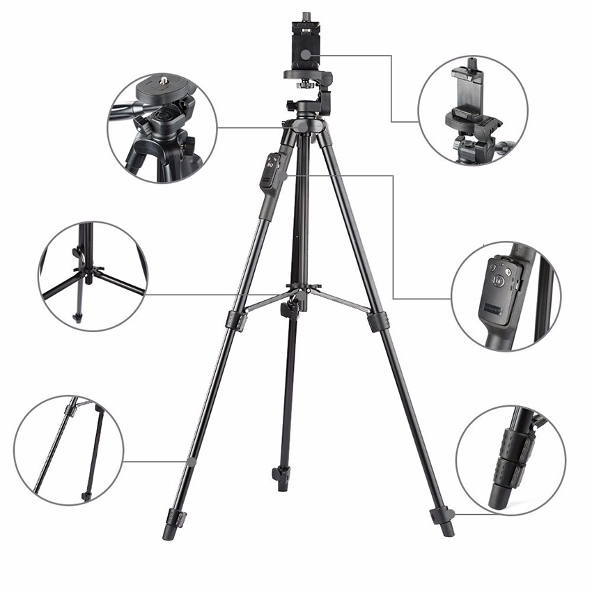 Chân đế tripod chụp ảnh bluetooth cho điện thoại và máy ảnh Selfiecom TTX-6218 kèm remote, túi đựng v đầu kẹp điện thoại