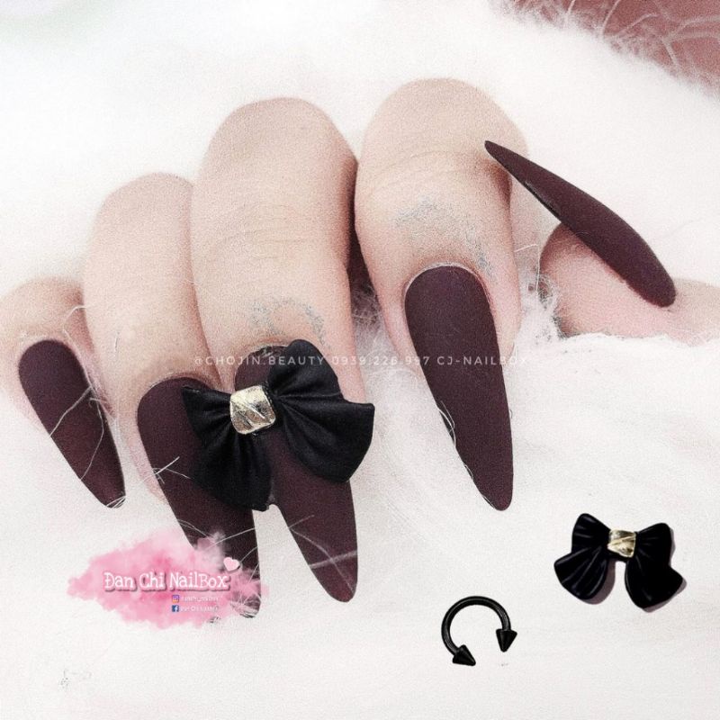 NailBox móng úp thiết kế sẵn Mẫu Nơ Đen Nhám