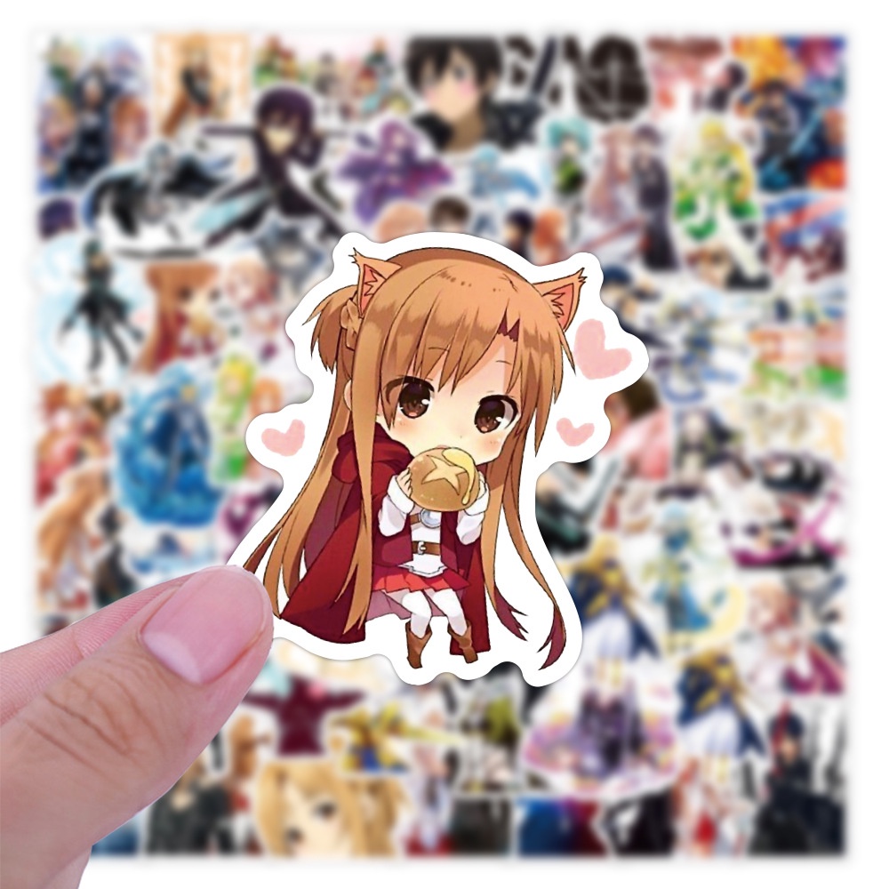 Bộ 50 Miếng Dán Hình Anime Sword Art Online Chống Thấm Nước Trang Trí Vali/Laptop