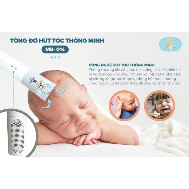 Tông đơ cắt tóc Moaz Bebe MB014 có chế độ hút thông minh cho bé