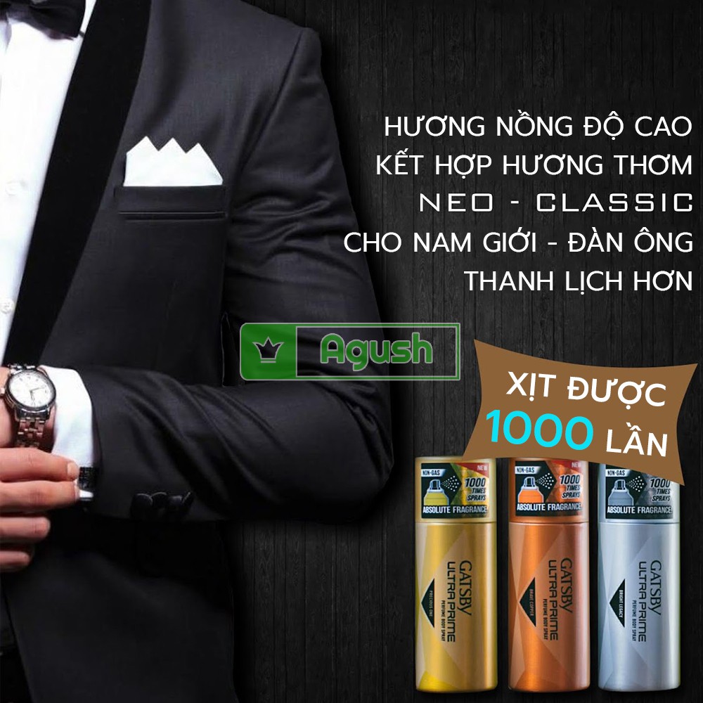 Body mist cho nam xịt toàn thân chính hãng Gatsby Ultra Prime Perfume Body Spray Precious One 150ml thơm giữ mùi lâu