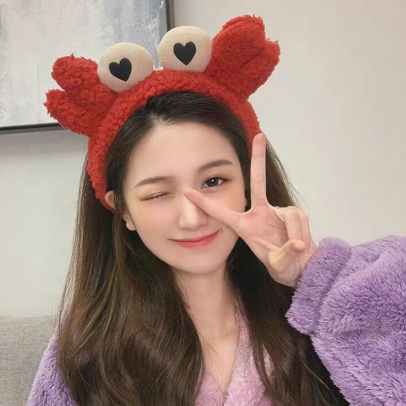 Flgo Băng Đô Bằng Vải Lông Hình Cua Mắt To Dễ Thương Để Rửa Mặt / Trang Điểm / Tập Yoga / Thể Thao /