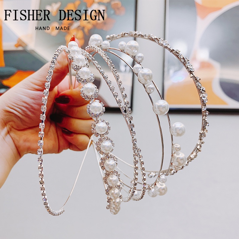 Băng Đô Cài Tóc Bằng Kim Loại Đính Đá Và Ngọc Trai Phong Cách Hàn Quốc Thời Trang Cho Nữ