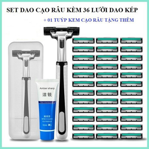 BỘ DAO CẠO RÂU CAO CẤP 38 MÓN (1 CÁN DAO + 36 LƯỠI + 1 TUÝP KEM CẠO)