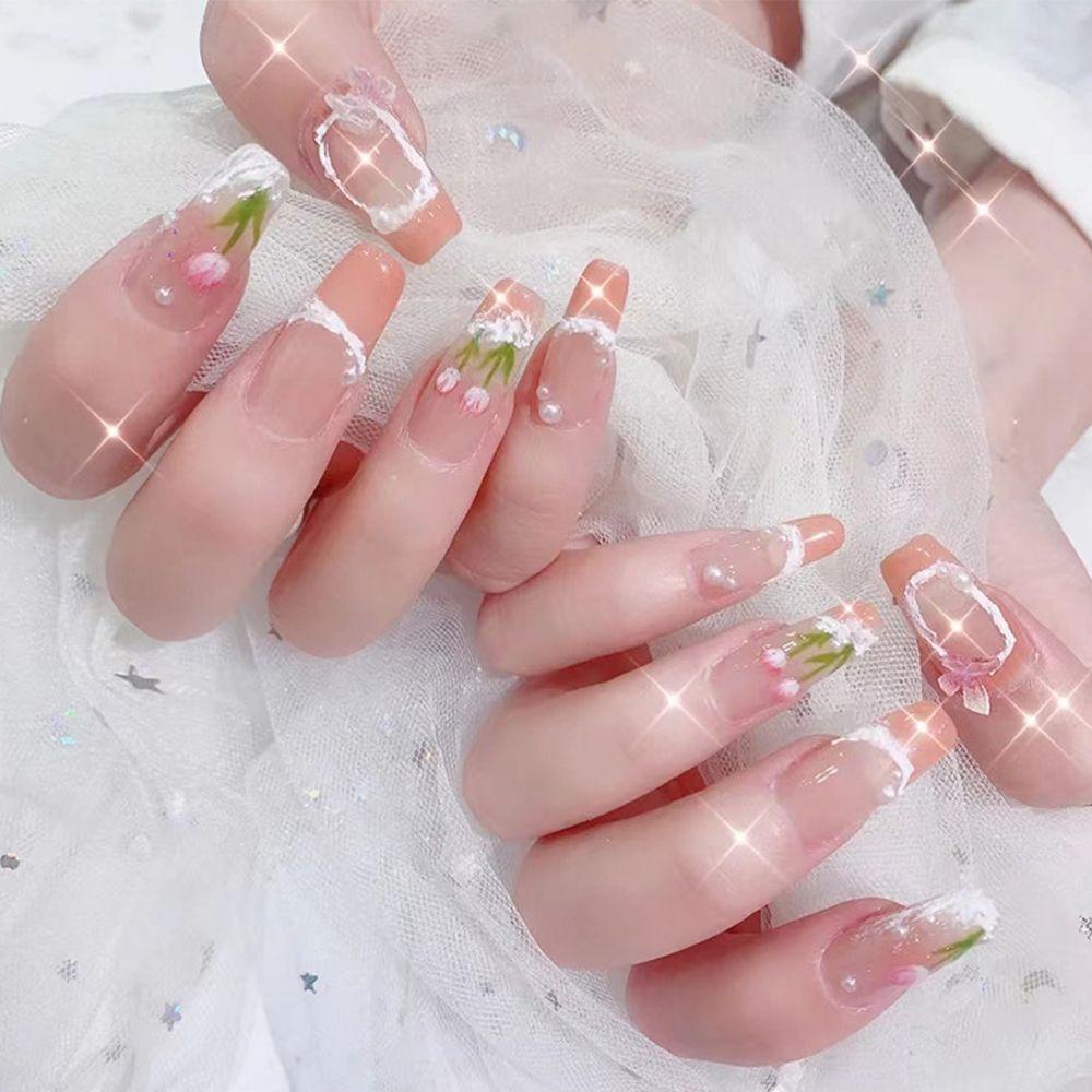 Bộ 24 Móng Tay Giả Che Phủ Toàn Diện Đầu Vuông Có Thể Tháo Rời