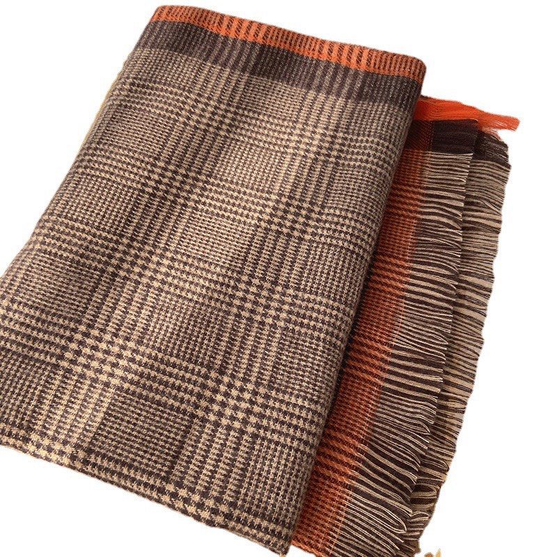 Khăn quàng cổ chất len dạ họa tiết 2 mặt caro phối màu bản to dài