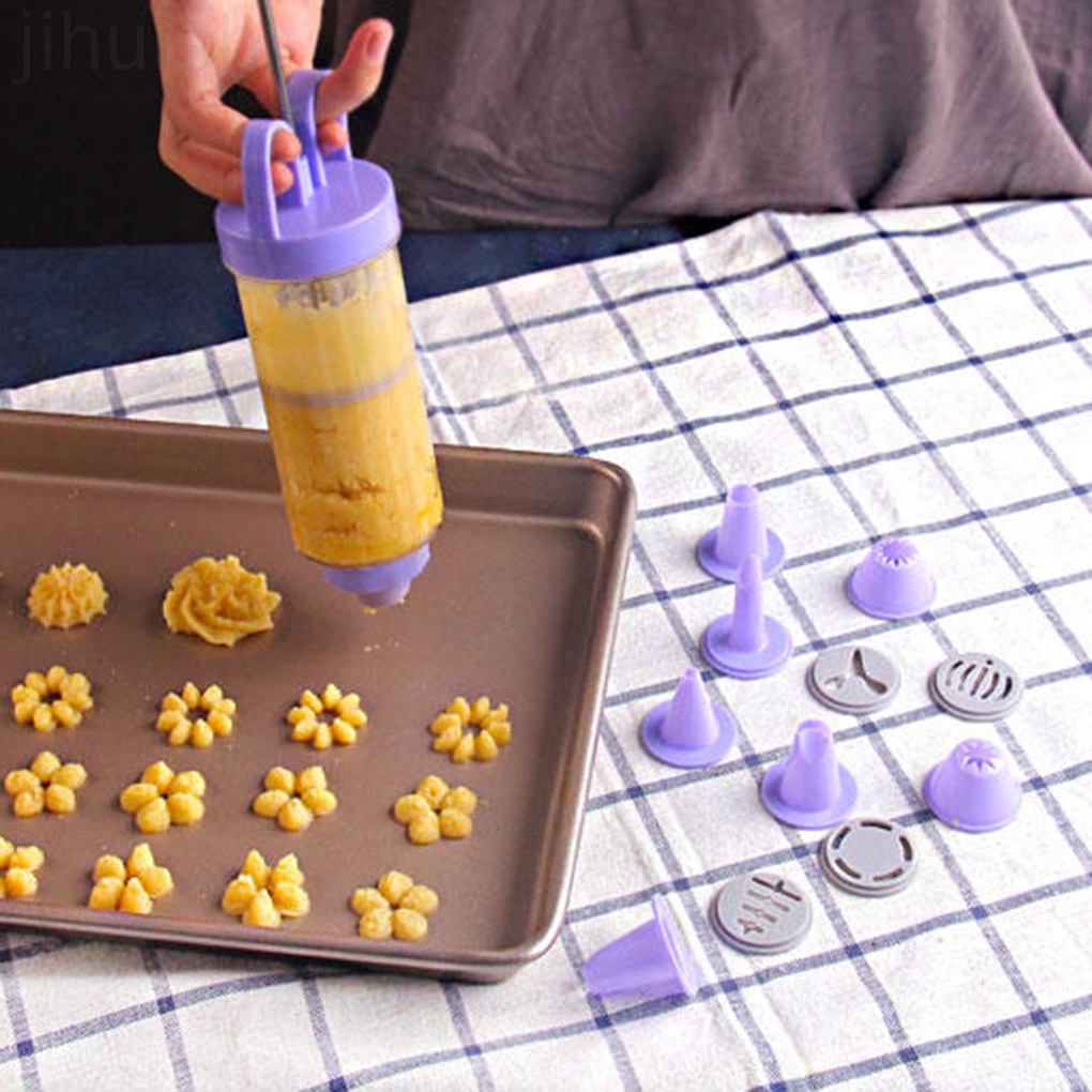 19pcs Cream Cake Making Maker Cookie Biscuit Pump Press Machine Flower Mouth Kitchen Mold Tools Set Random Flower Pattern jihuishi