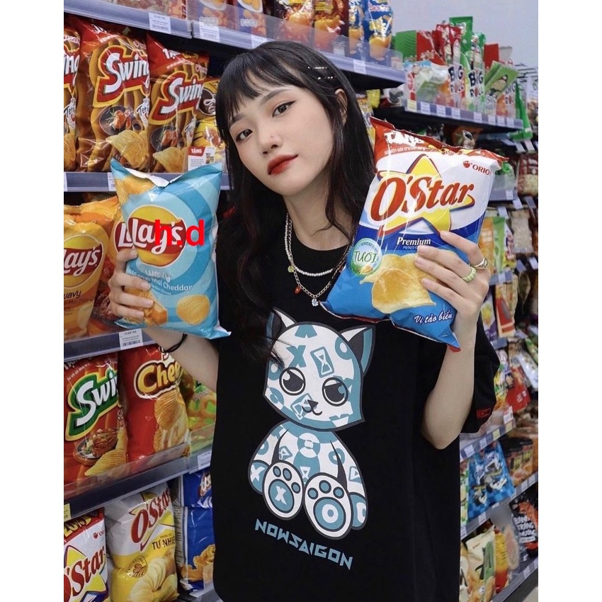 Áo phông tay lỡ mèo NOWSAIGON cotton Nam Nữ cực xinhBasic Oversize Unisex Form rộng hot nhất hiện nay