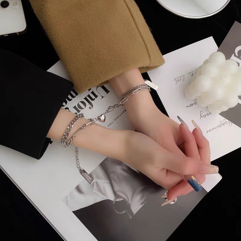 Vòng tay mạ bạc 925 kiểu dáng Trái Tim Hút Nam Châm ý nghĩa dành cho cặp đôi nam nữ