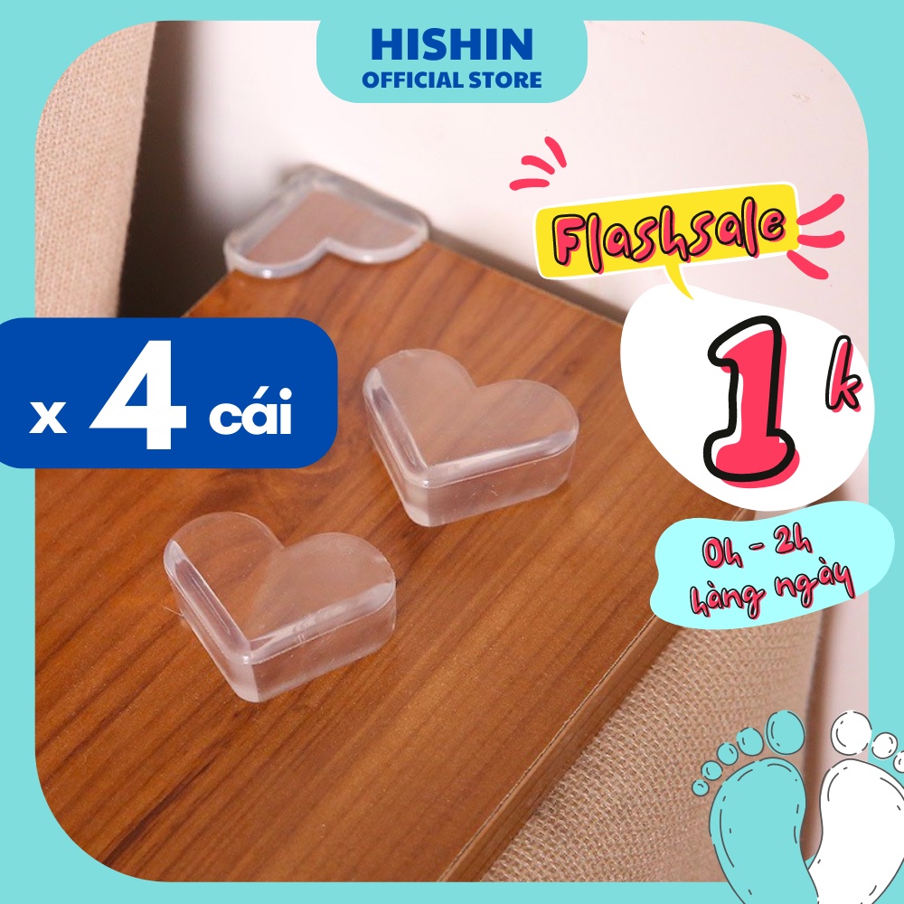 Bộ 4 Miếng Bọc Cạnh Bàn, Bọc Góc Bàn Vuông Silicon Cao Cấp Trong Suốt An Toàn Cho Bé, Hình Trái Tim