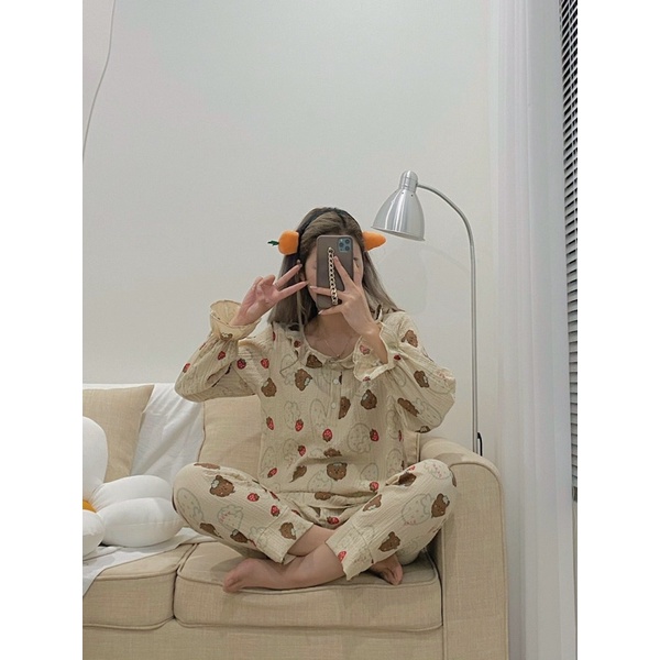 [ Ảnh tật ] Bộ ngủ pyjama cổ viền bèo chất đũi xốp in hình cute | WebRaoVat - webraovat.net.vn