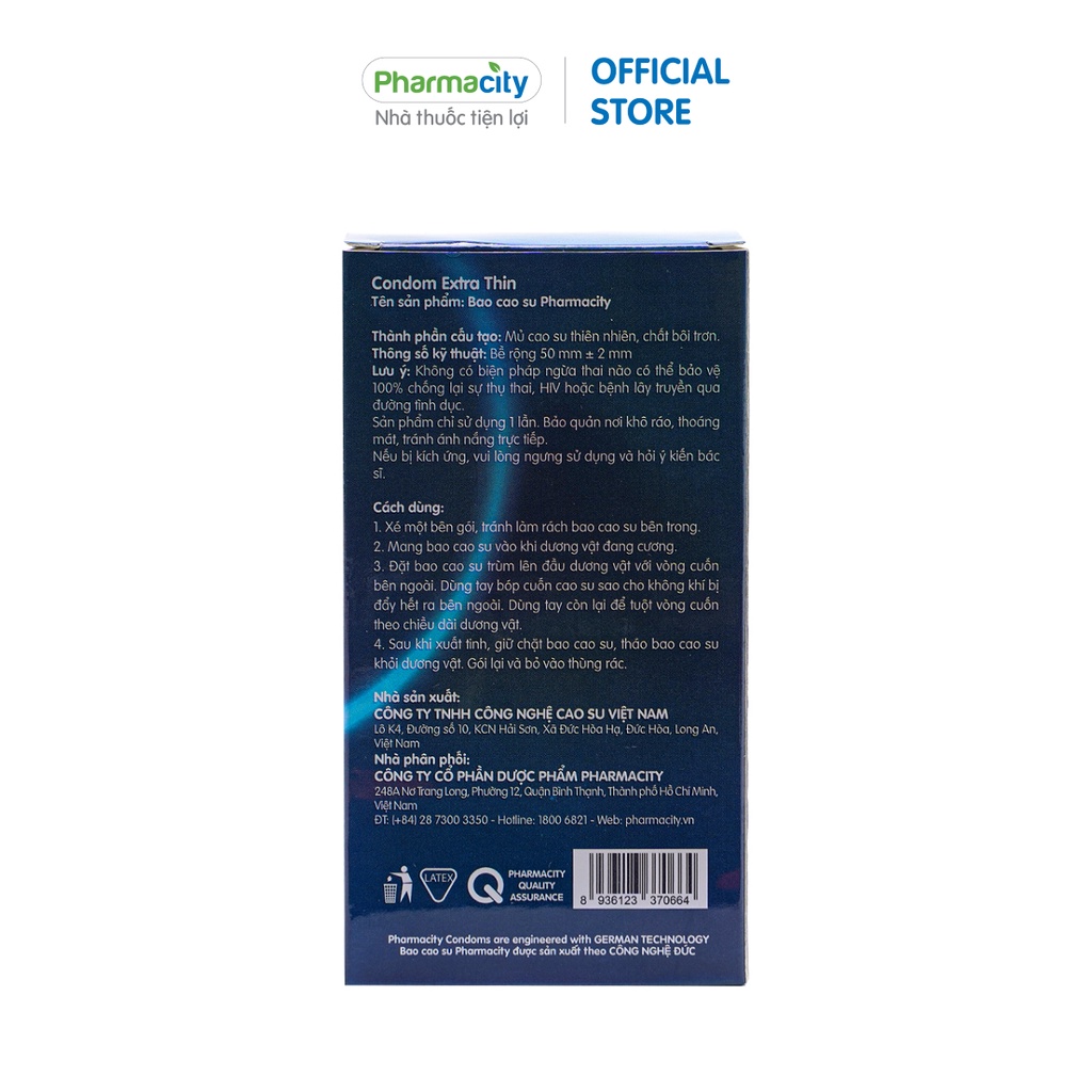 Bao cao su Pharmacity Extra Thin (3 cái/hộp)