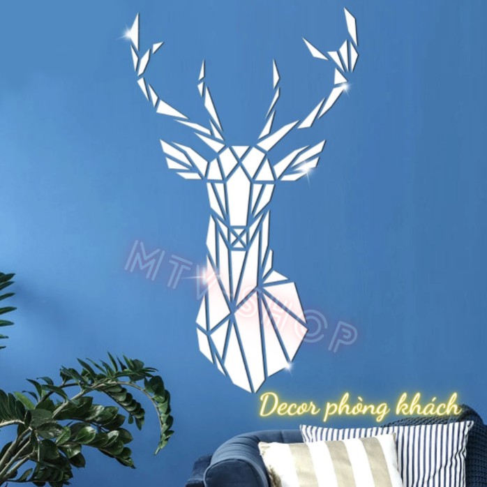 Gương Dán Tường 3D | HOT TREND | Hình Đầu Hươu Làm Bằng Acrylic DECOR Phòng Ngủ, Gương Trang Trí Nội Thất