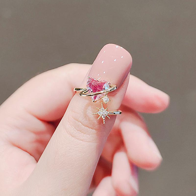 Nhẫn Hở Đính Đá Pha Lê Hồng Trái Tim Dễ Thương Thanh Lịch Dành Cho Nữ