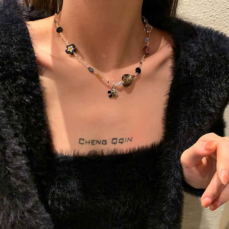 Dây chuyền A1594 chuỗi hạt hình hoa hoa đính đá pha lê nhiều màu sắc phong cách cổ điển