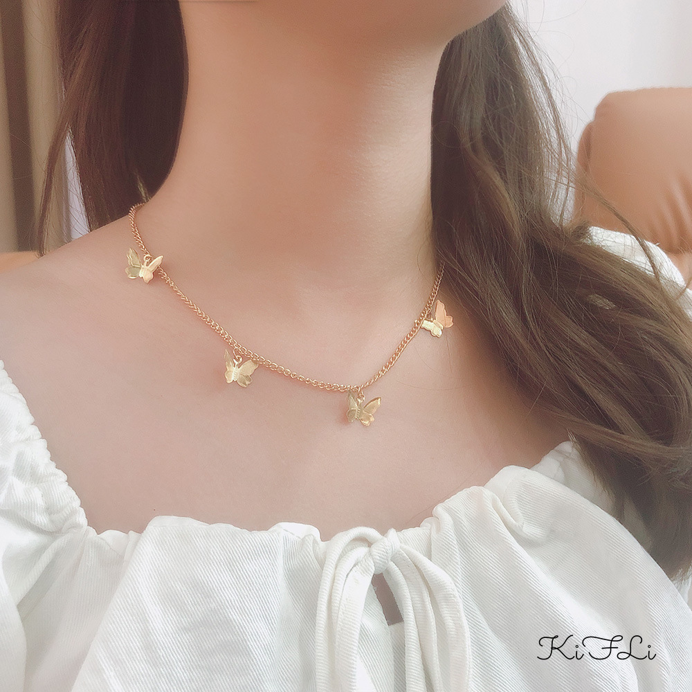 Vòng cổ choker mắt xích xi mạ vàng phối mặt bướm và ngôi sao thời trang cho nữ