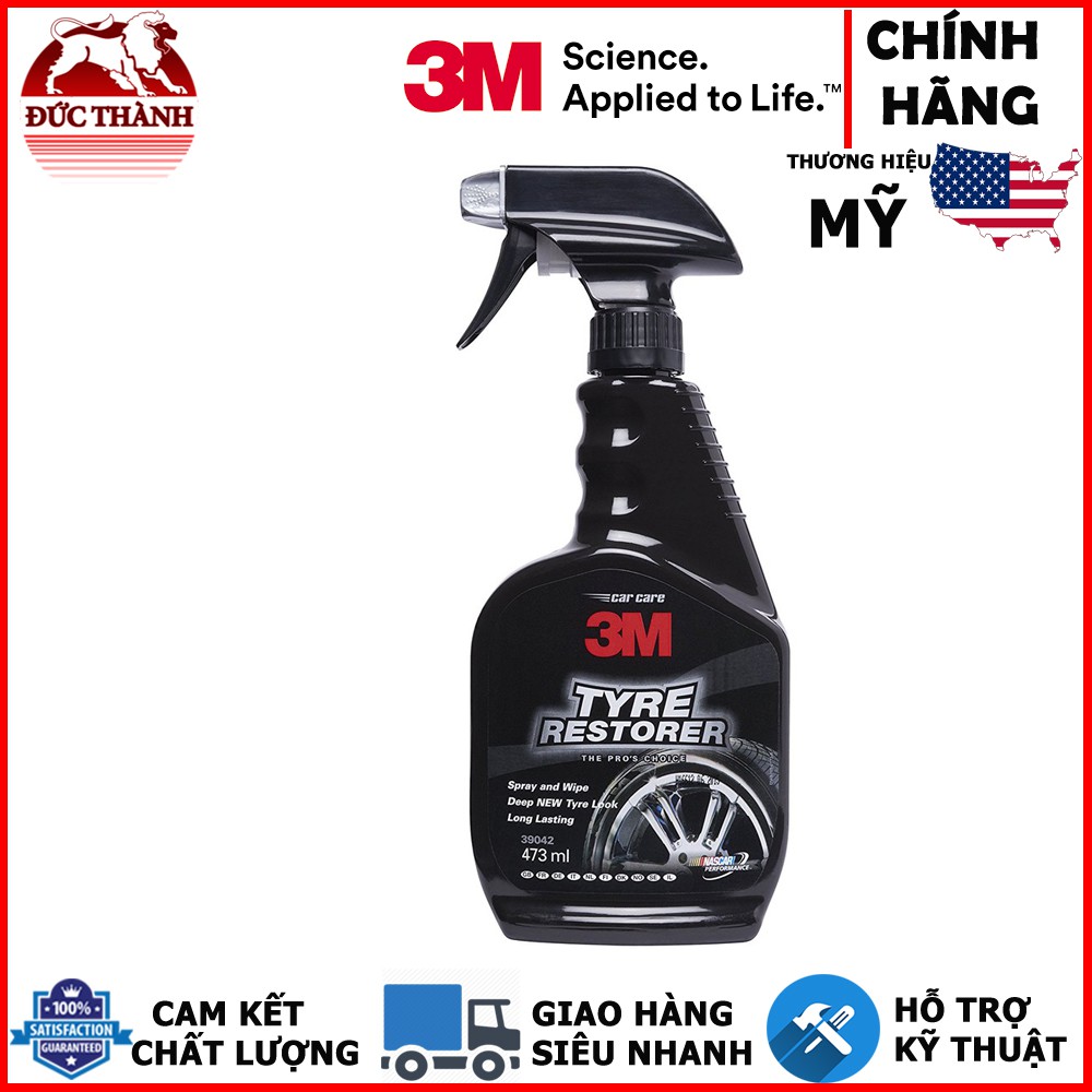 Chai xịt chăm sóc lốp phục hồi cao su - 3M Tire Restorer PN39042 473ml (Đen) + Tặng kèm khăn 3M