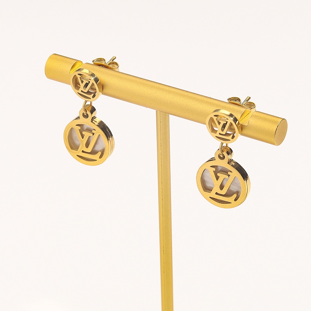 LOUIS VUITTON Khuyên Tai Tròn Bằng Thép Titan In Logo LV Thời Trang