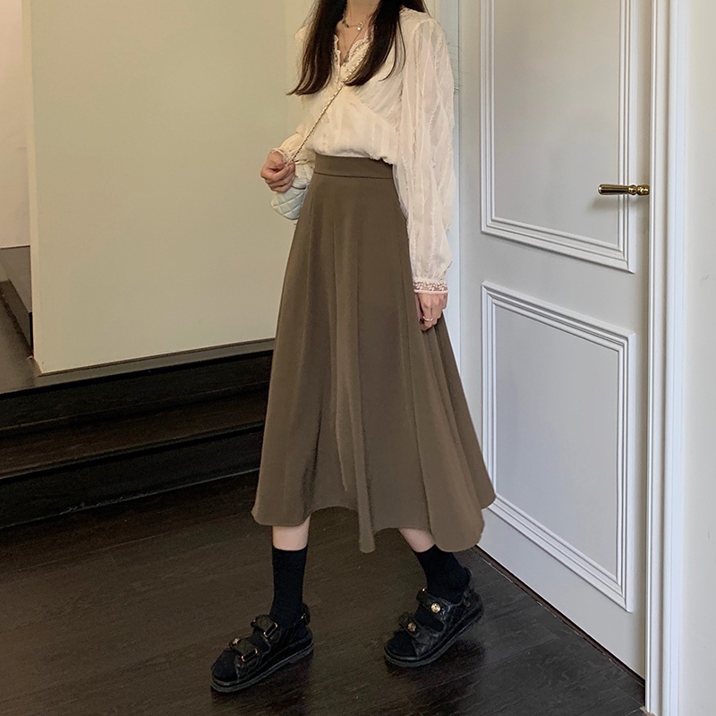 Chân váy midi chữ A lưng cao dáng rộng 48549