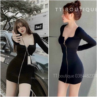 Đầm đẹp - Đầm body cổ vuông khoá kéo