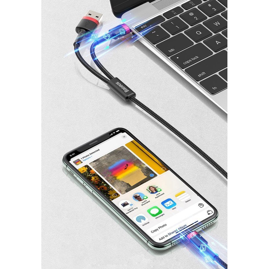 Dây Cáp 2 in 1 BASEUS chân TypeC và cho IPvà type C Baseus cafule USB+Type-C PD Cable 1.2m