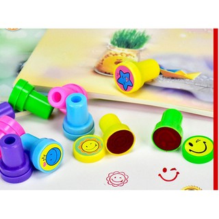 Combo 10 Con Dấu Hình mặt cười bằng nhựa mộc sáp đóng dấu cho bé kèm hộp mực