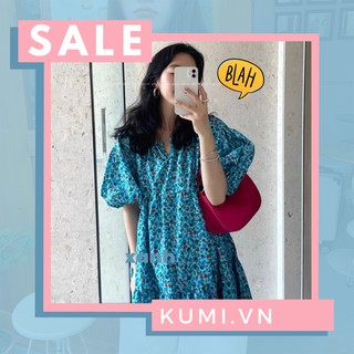 Kumi.vn váy babydoll hoa nhí màu xanh dương dáng rộng