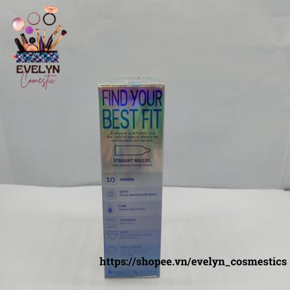 Bao cao su Durex Invisible Extra Thin extra sensitive siêu mỏng siêu mạnh chân thật hương yêu hộp 10c