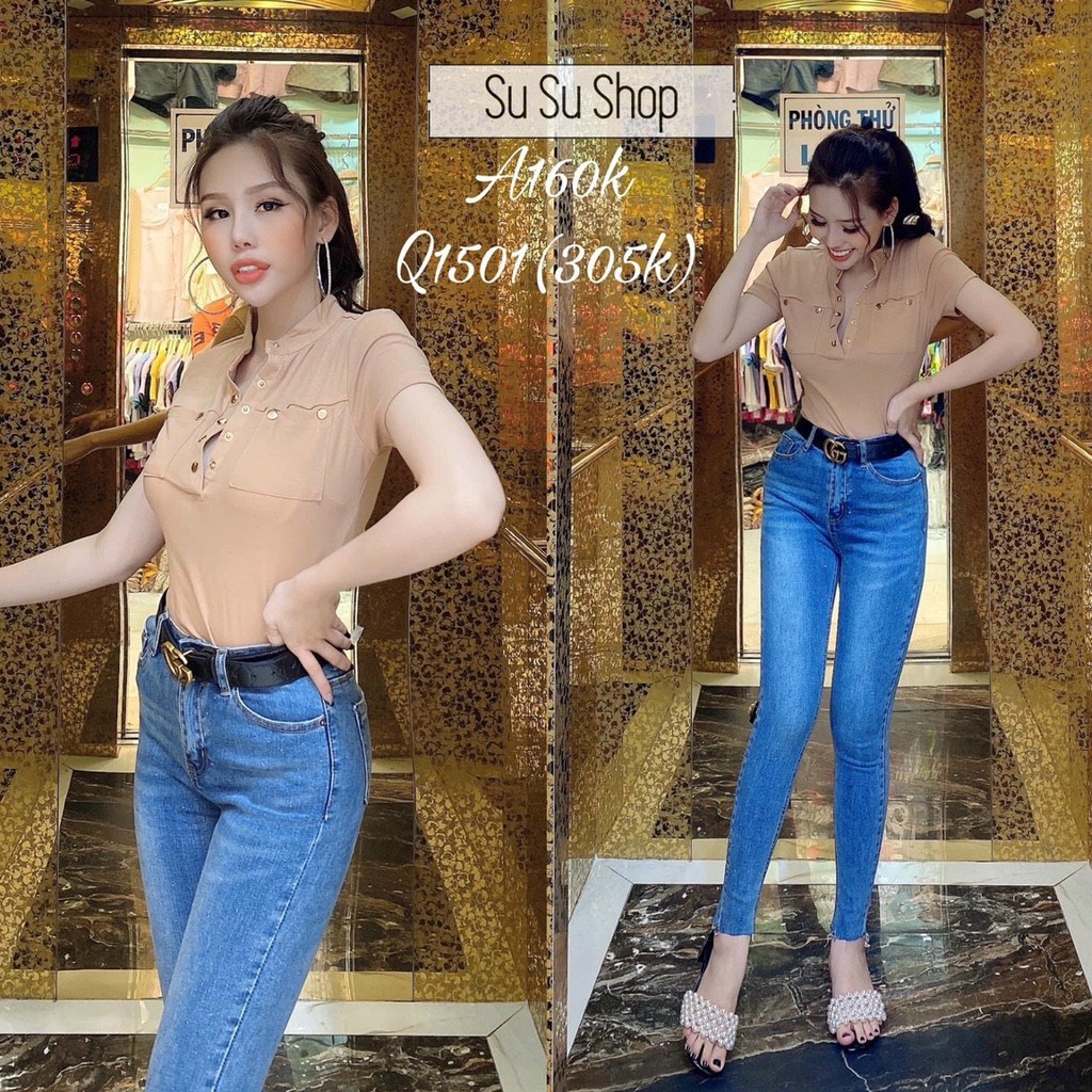 Áo borip cổ trụ phối nút bấm kèm hai túi trước cực chất TTSA0832
