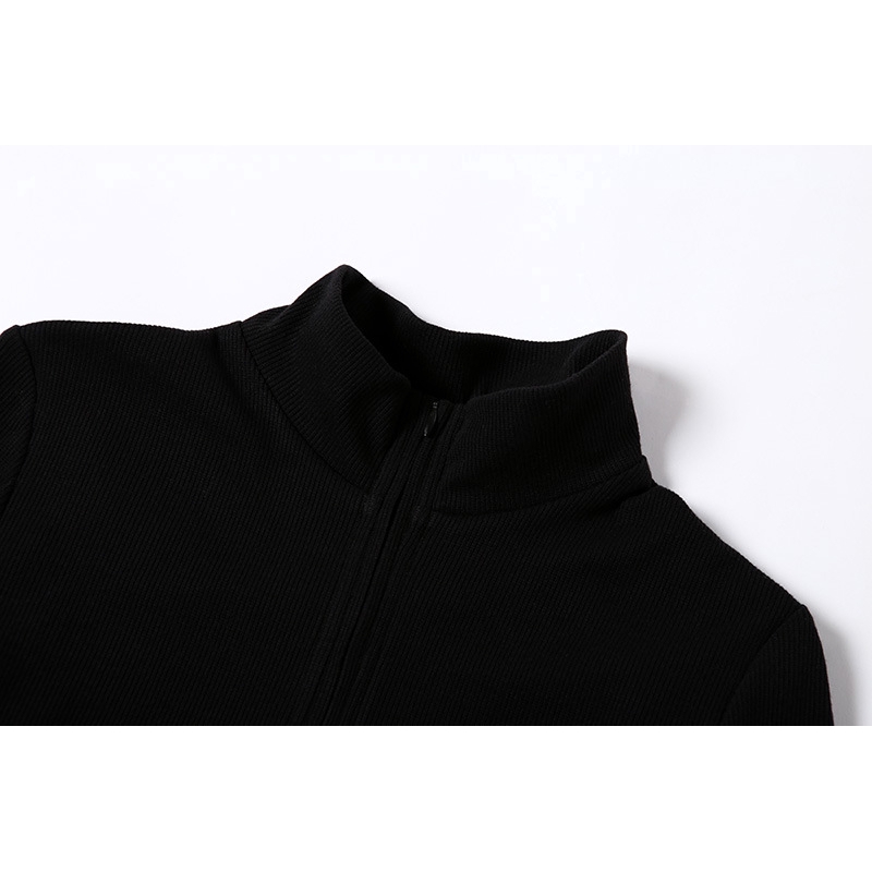 DUNEA Đầm dài tay dáng ôm phối khóa kéo phong cách gợi cảm quyến rũ cho nữ