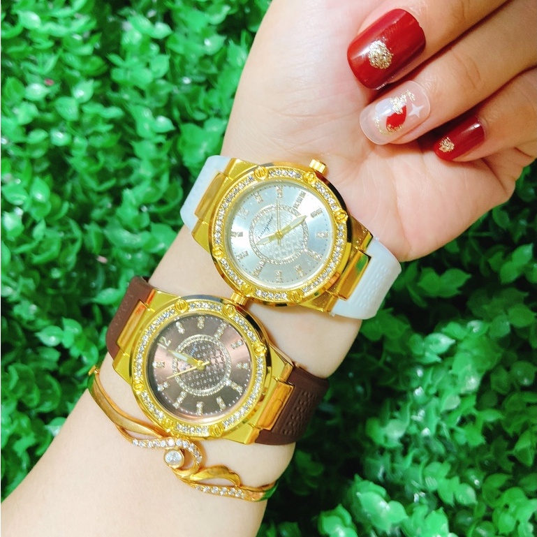 Đồng Hồ Nữ FER Dây Cao Su Trắng Mặt Đính Đá Siêu Đẹp