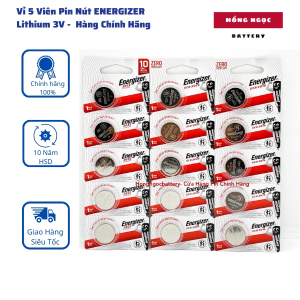 Vỉ 5 Viên Pin CR2032 / CR2025 / CR2016 ENERGIZER Lithium 3V Hàng chính hãng