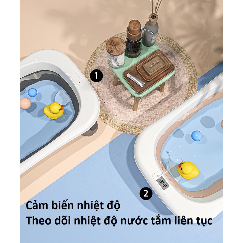 Chậu tắm cho bé, Chậu tắm gấp gọn cho bé, kèm nhiệt kế điện tử và phao tắm, lưới tắm cho bé sơ sinh Babyjoy