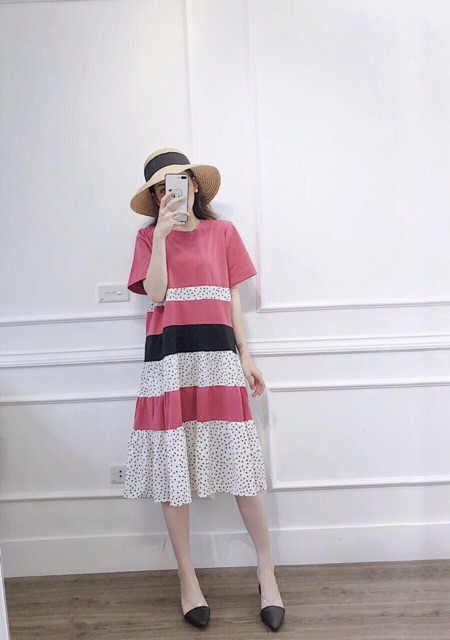 Đầm suông maxi phối bi | BigBuy360 - bigbuy360.vn