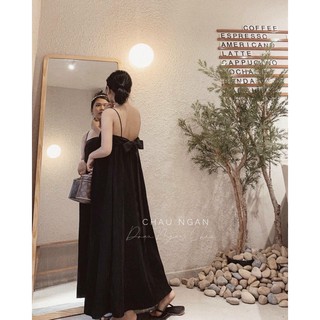 Đầm maxi xếp ly cột nơ lưng + Ảnh thật