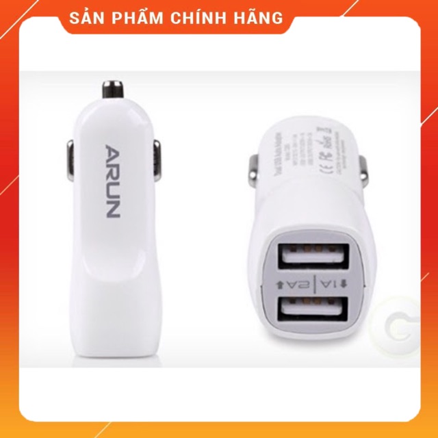 Cốc sạc xe hơi 2 cổng chính hãng phụ kiện Arun