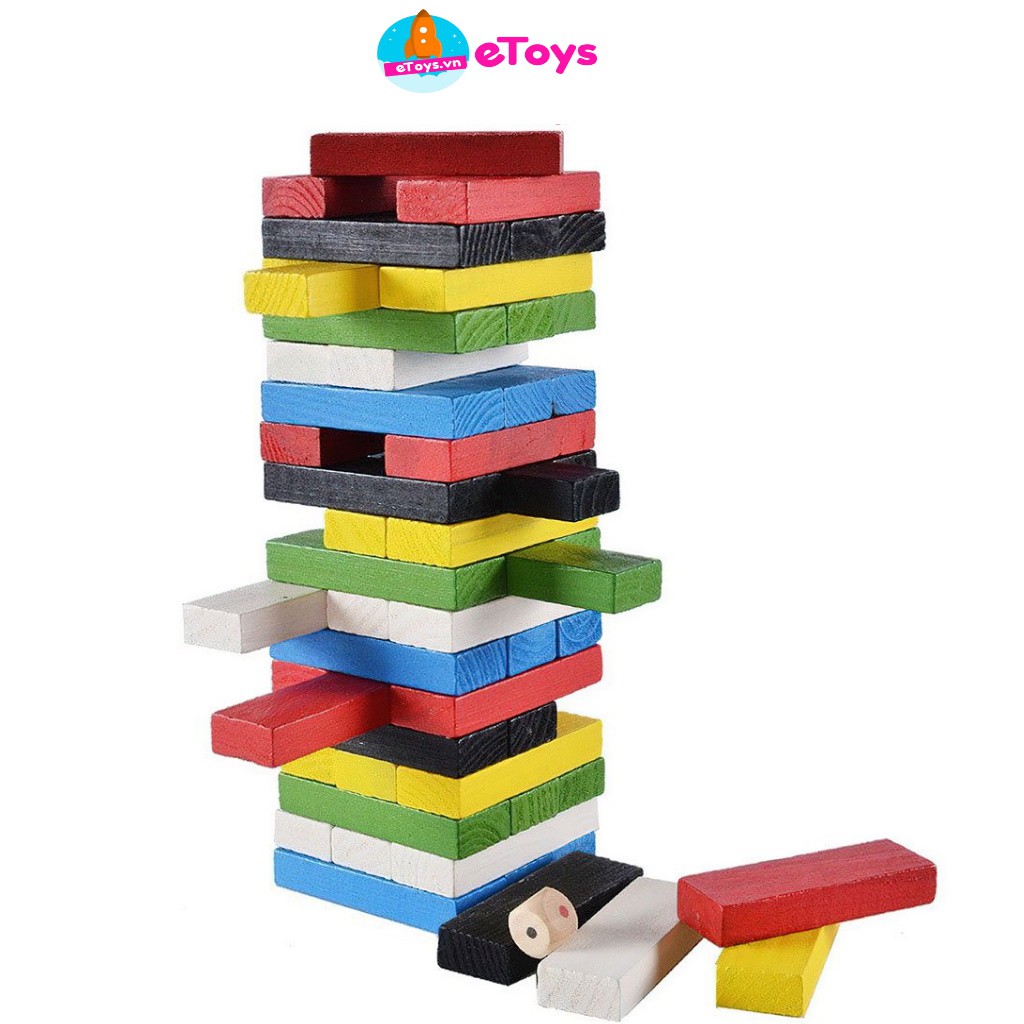 Trò chơi rút gỗ cho bé 54 thanh màu cỡ lớn ETOYS-Domino màu(kèm xúc xắc)