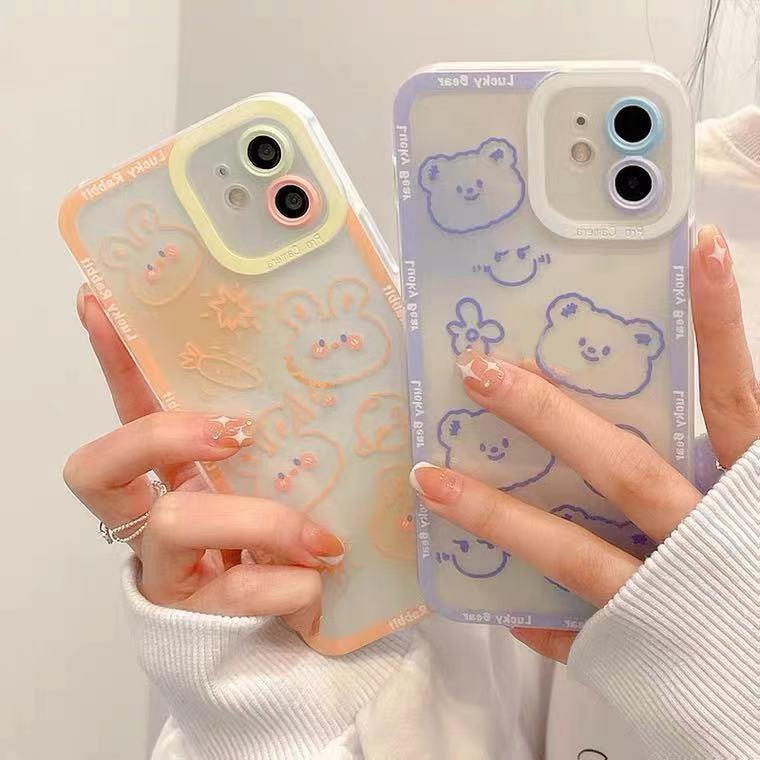Ốp Điện Thoại TPU Mềm Họa Tiết Thỏ/Gấu Đáng Yêu Cho Iphone 13 12 Mini 11 Pro X XR XS Max SE 2020 6 6S 7 8 Plus