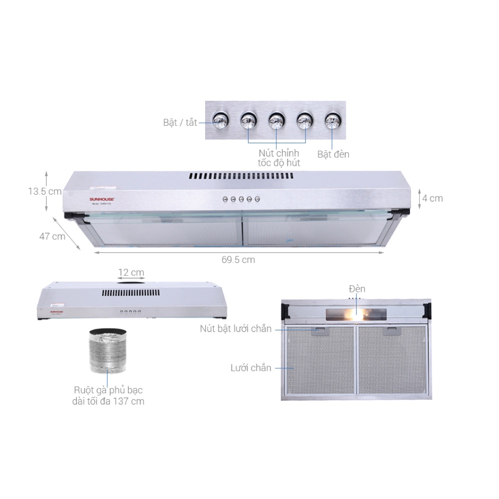 MÁY HÚT MÙI VỎ INOX SUNHOUSE SHB6118I | BigBuy360 - bigbuy360.vn