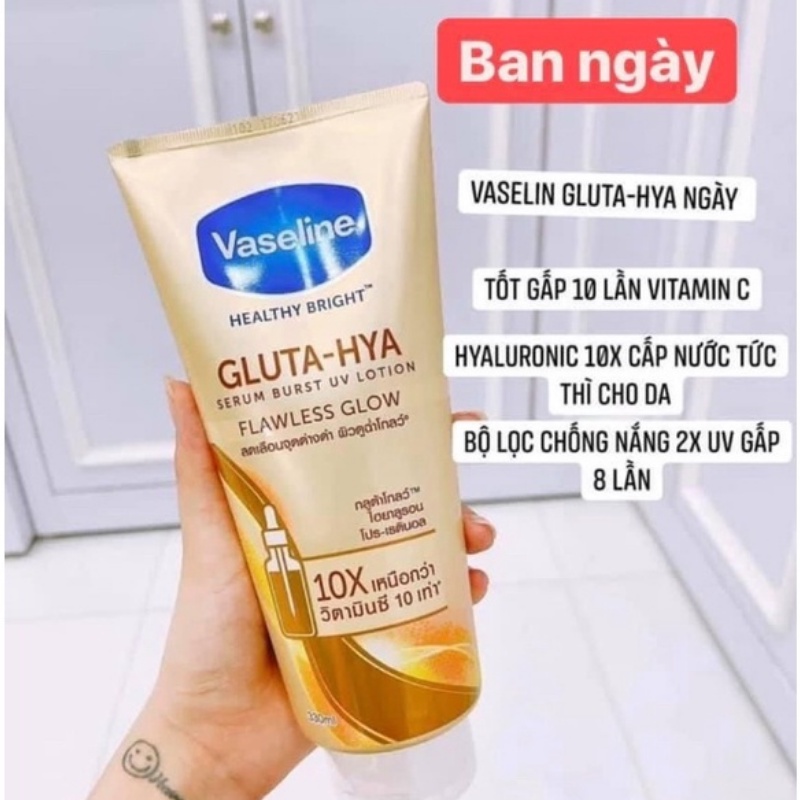 Sữa Dưỡng Thể Vaseline Healthy Bright Gluta HYA Serum Burst Lotion 10X Thái Lan Dưỡng Thể  Trắng Da Tuýp 330ml