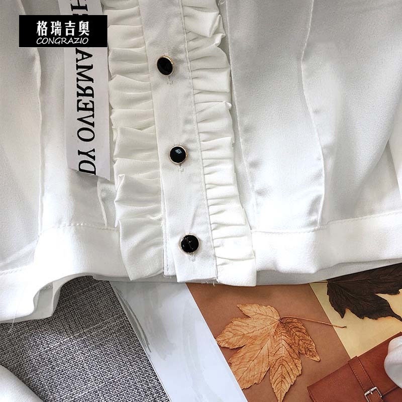 2024 Áo sơ mi CONGRAZIO kiểu vải voan thiết kế nhỏ xinh phong cách Pháp thời trang xuân thu