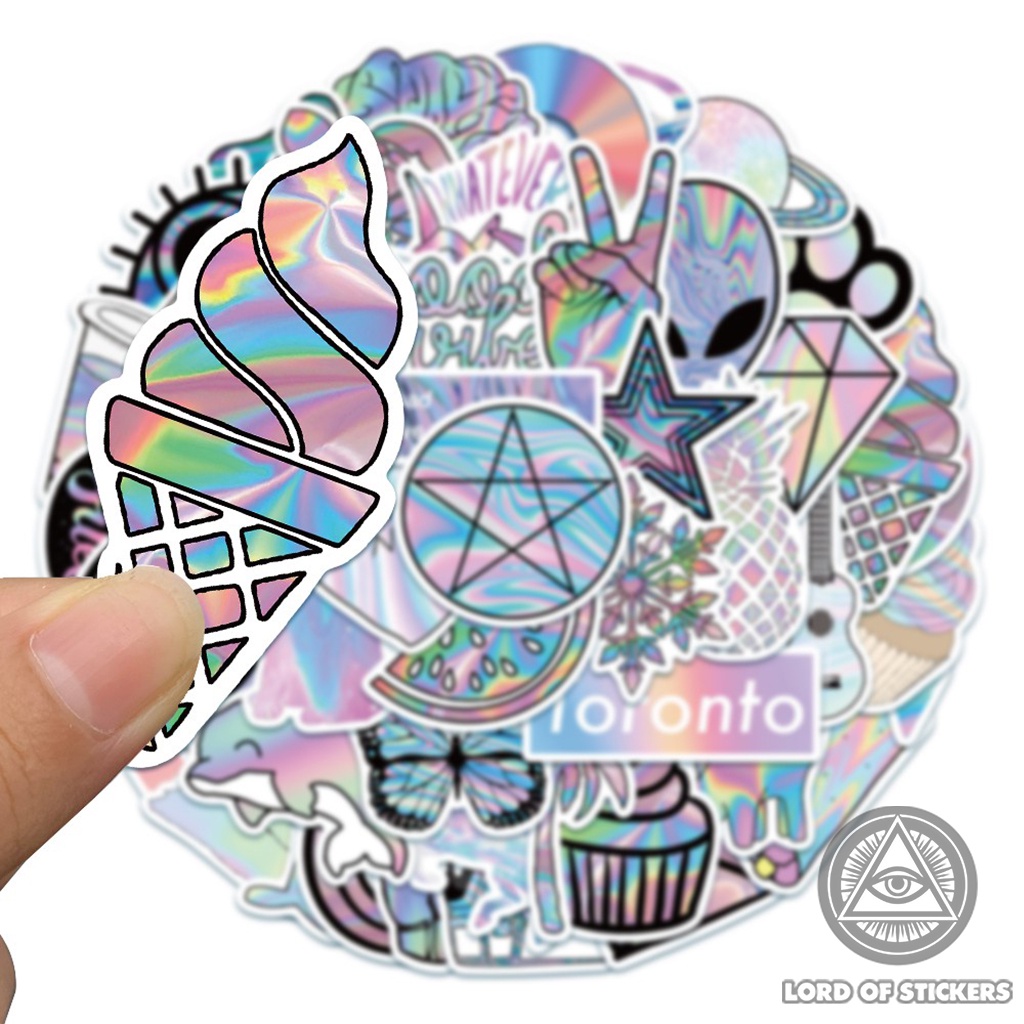 Set 50 Nhãn Dán Holographic Sticker Cute Phong Cách Hoạt Hình Nhiều Màu Sắc Chống Thấm Nước Dán Mũ Bảo Hiểm, Laptop