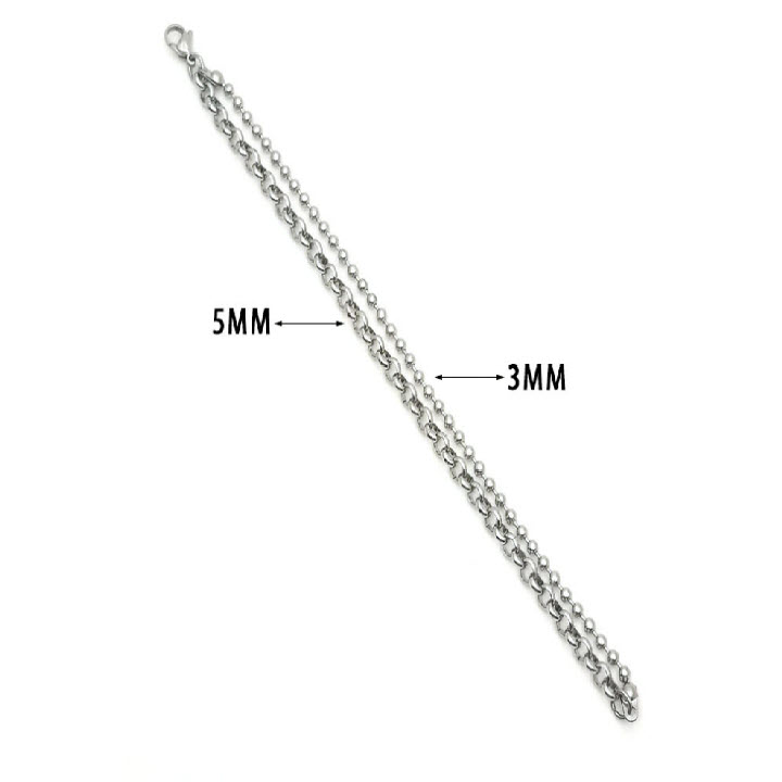 Lắc Tay Nam Titan 2 Tầng Xích Phối Bi phong cách Hàn Quốc Và Hiện Đại Siêu Đẹp - Kiểu Xích 2 Tầng - Đảm Bảo Không Đen